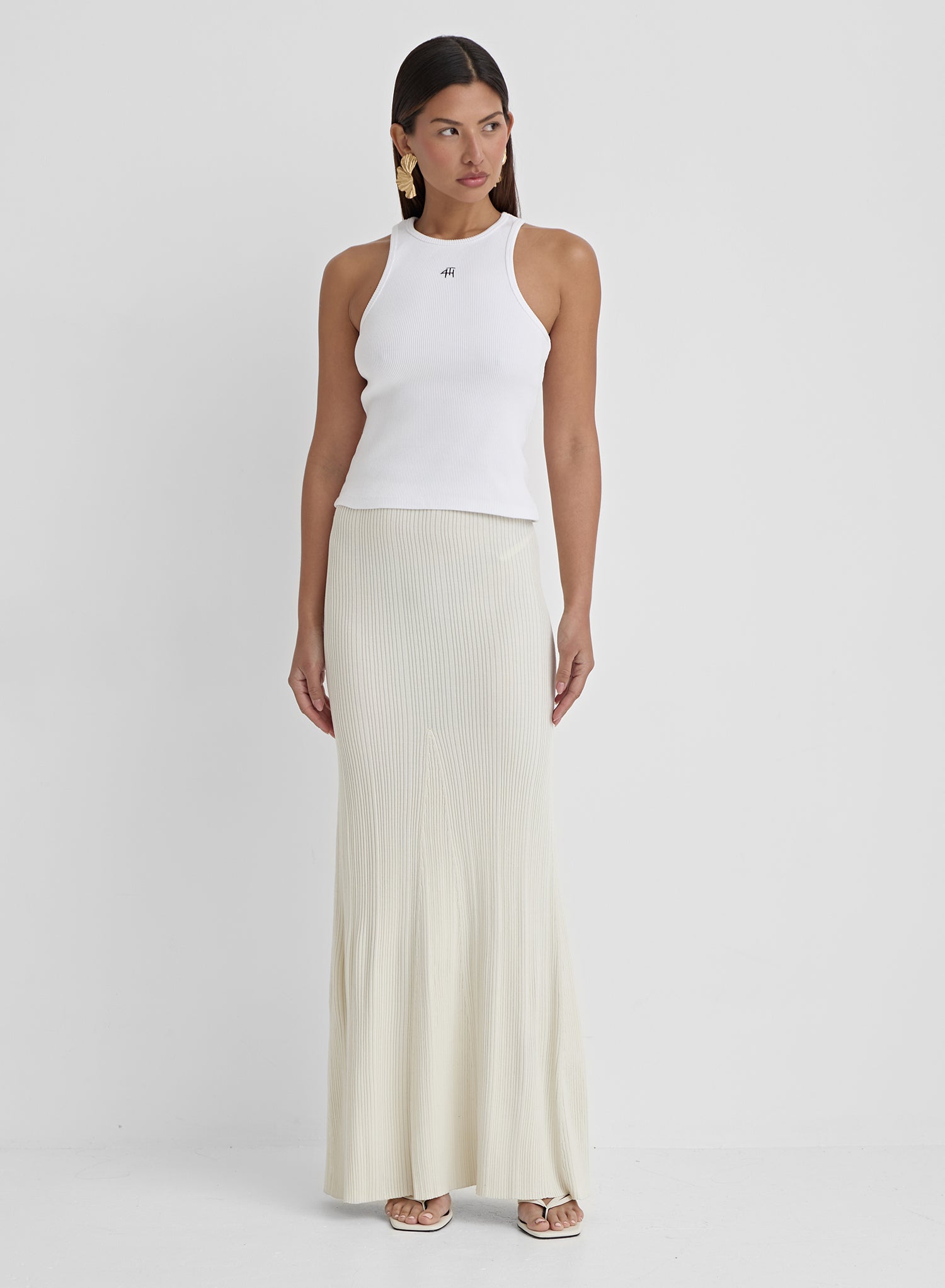 Cream Rib Knit Maxi Skirt